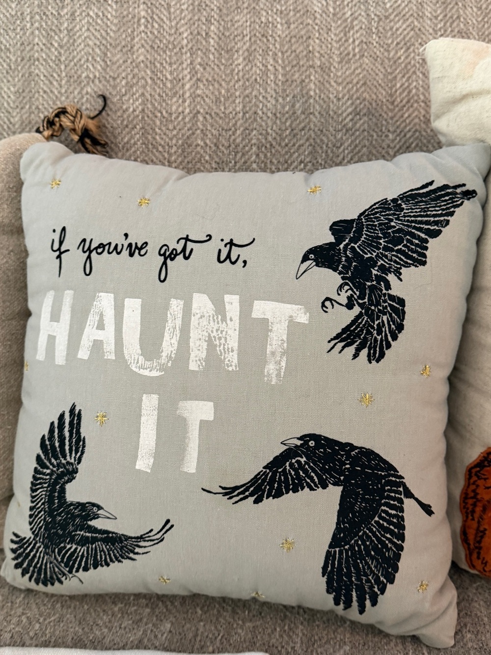 ♥️ Pottery Barn Halloween Pumpkin & Cat Decorative Pillow - Orange, Black, Cream - Picture 5 of 9